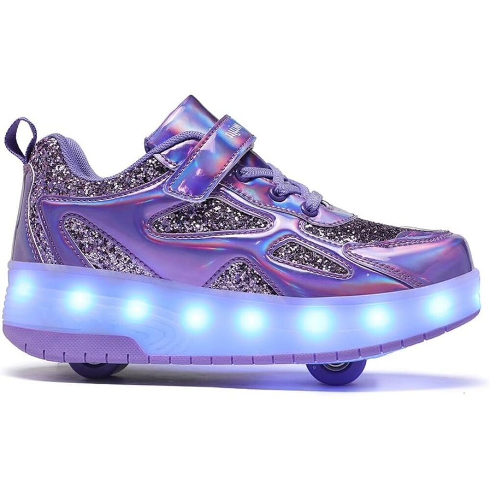 Kids Wi-purple Light-up Roller Shoes With Usb Rechargeable Led Sneakers Shoes